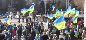 Более сотни человек протестуют в Мариуполе против выборов на Донбассе. Видео