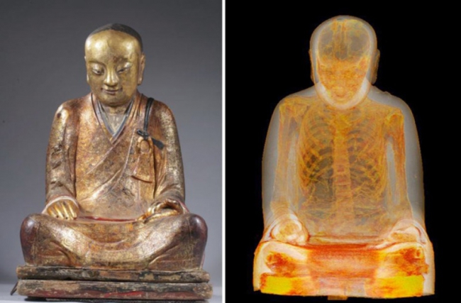В статуе Будды нашли мумию. Видео