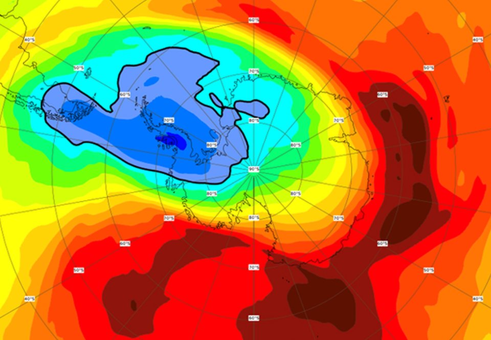 Озоновая дыра над Антарктидой рекордно уменьшилась